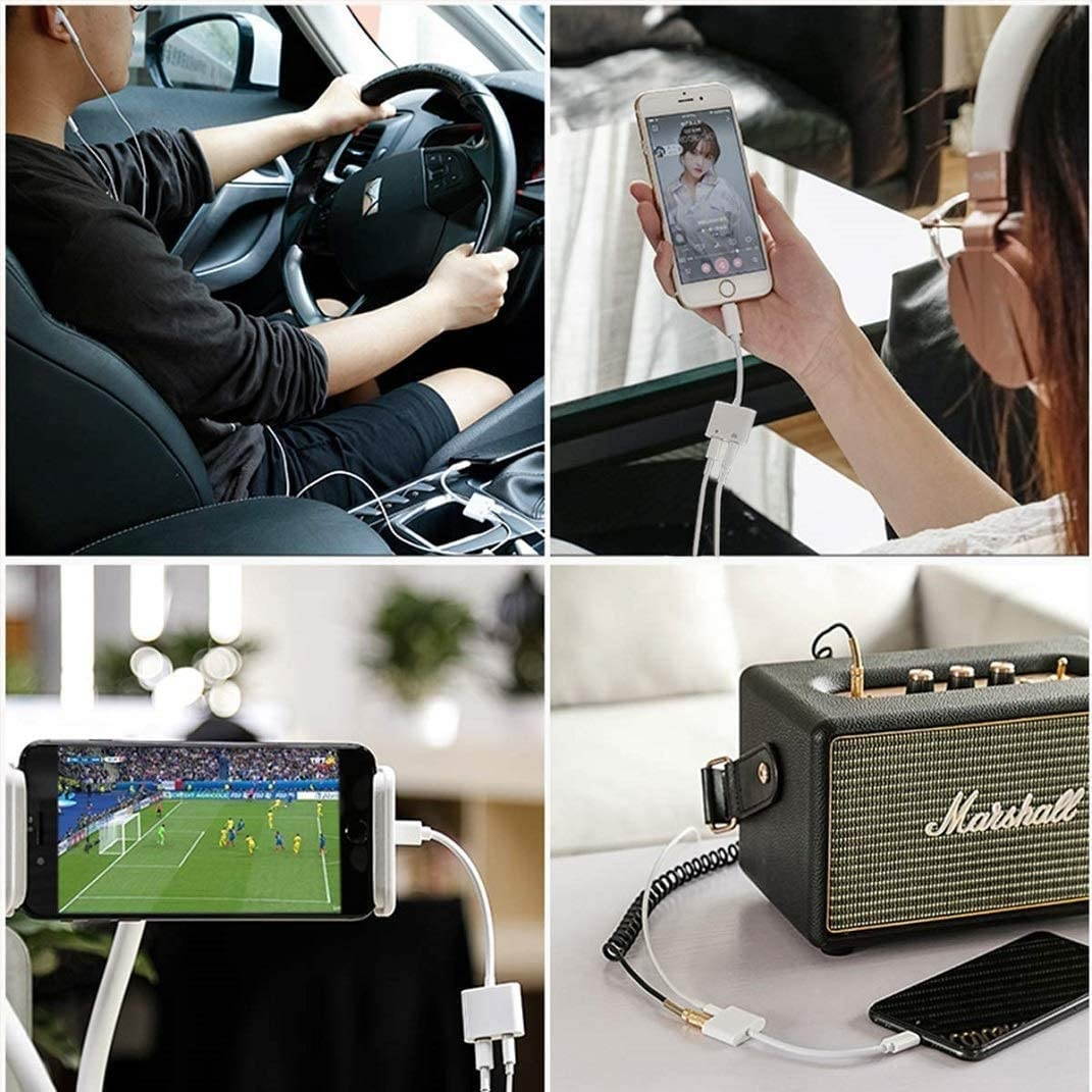 iPhone AdapterApple Lightning to 3.5mm Headphone Jack Adapter Dual Ports Dongle Charge Jack+AUX Audio 3.5mm for iPhone SE/11/11 Pro/X/XS/XR/8/7 Plus Support All iOS System[Apple MFi Certified]