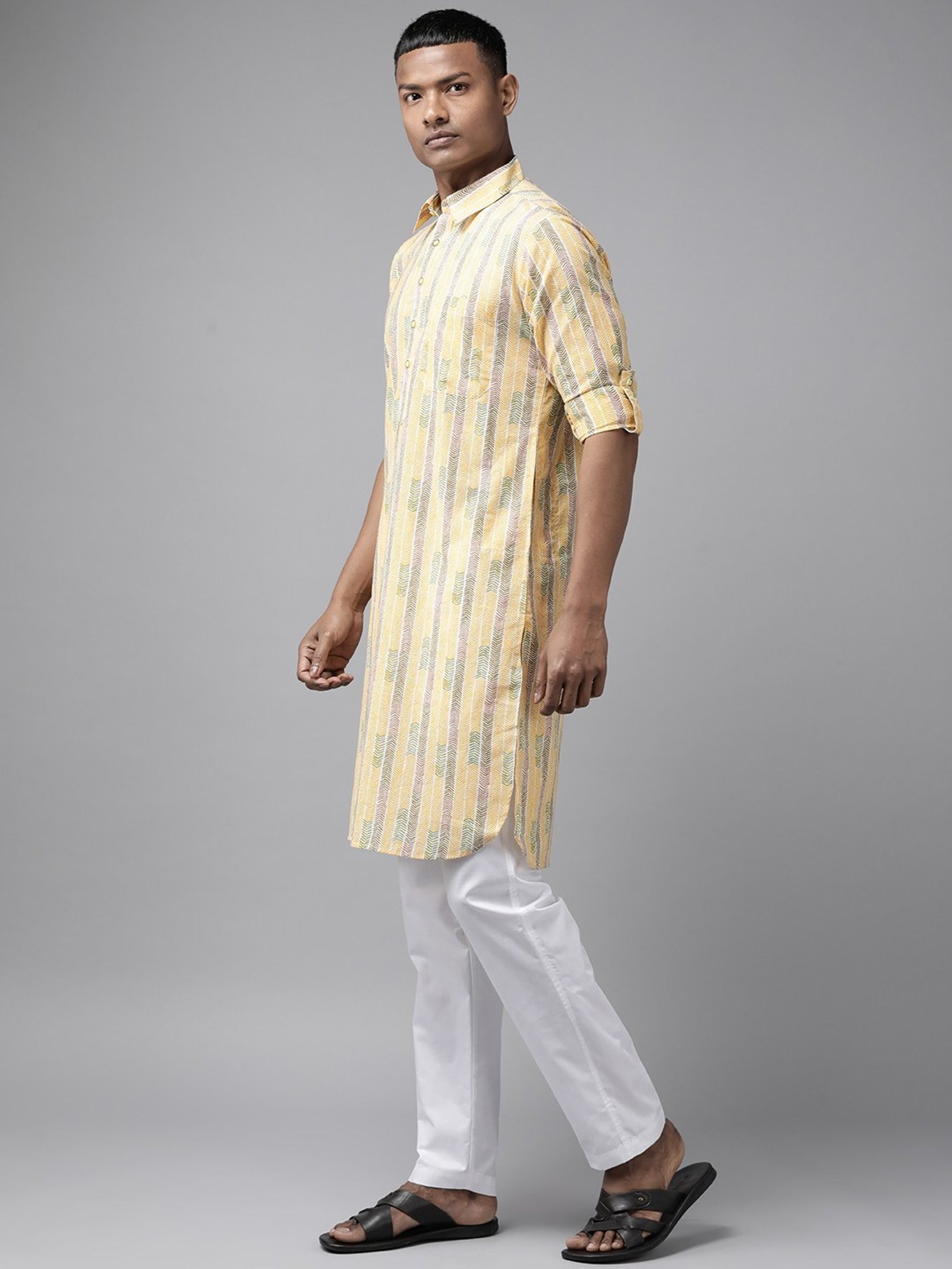 See Designs Yellow & White Cotton Regular Fit Printed Kurta Bottom Set