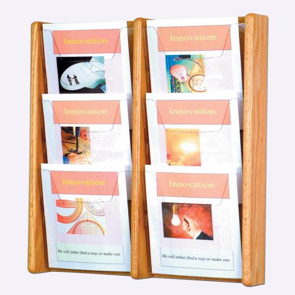 Wooden Mallet Books Newspaper Magazine Holders Stance 6 Pocket Wall Display Rack 2"x3" Light Oak