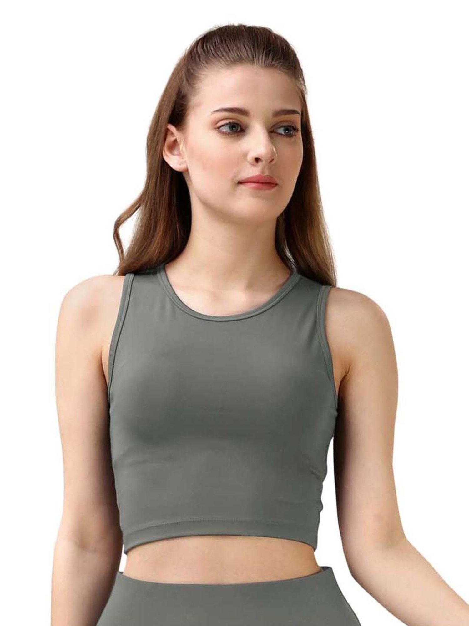 Soie Grey Regular Fit Sports Crop Top