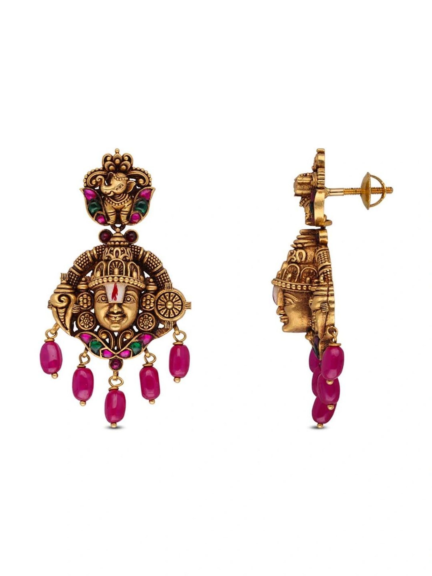 CKC Lord Balaji Face Gold Eardrops: Oxidized Finish