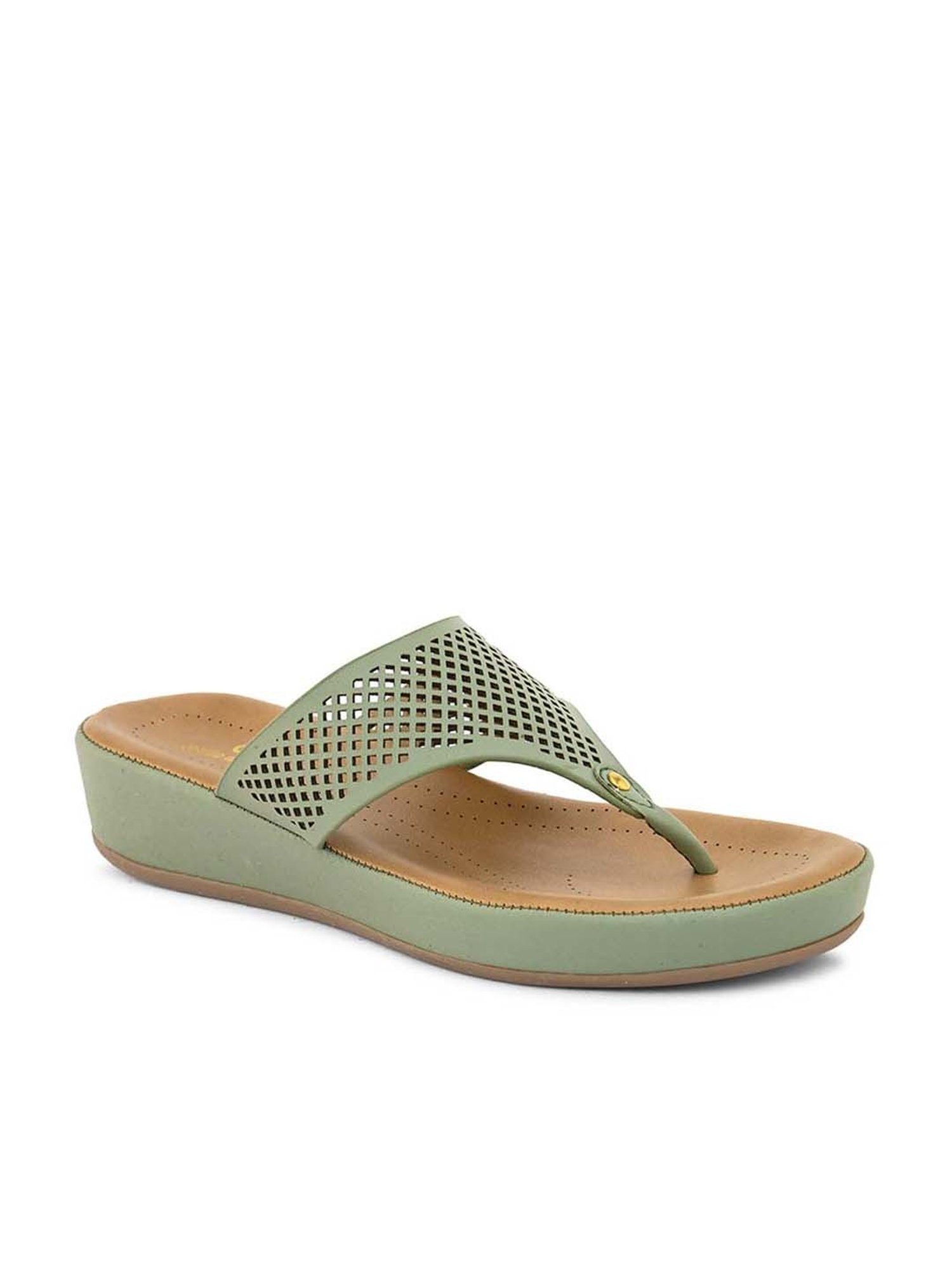 Pelle Albero Women's Green Thong Wedges