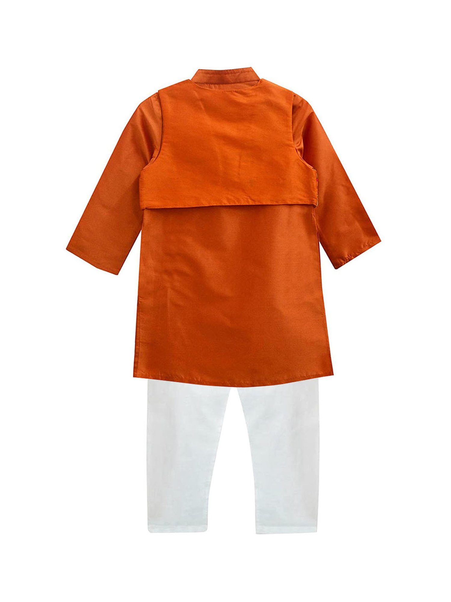 A.T.U.N. Orange & White Embroidered Full Sleeves Kurta with Jacket & Pyjamas