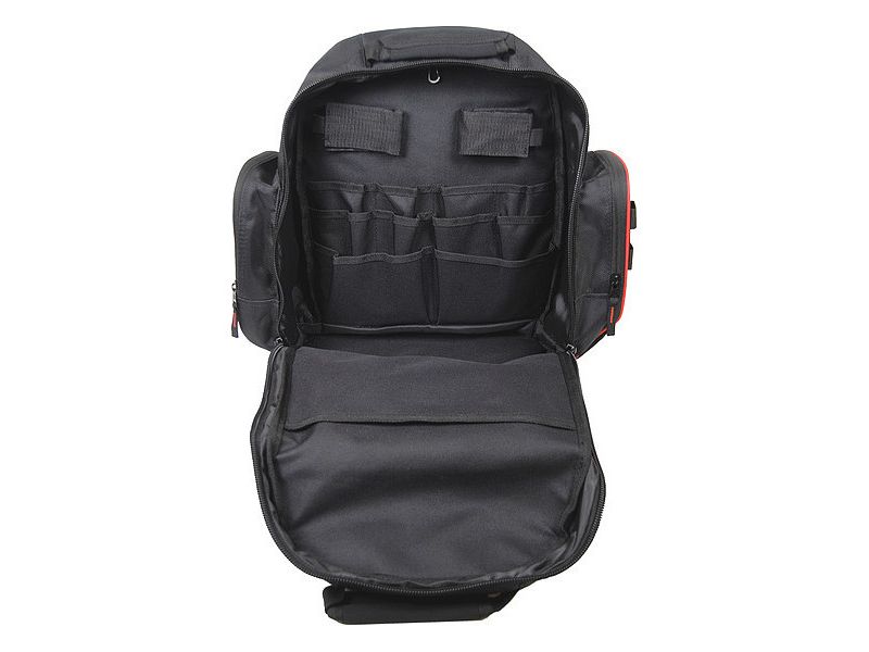 WESTWARD 32PJ48 Tool Backpack, Polyester, 19 Pockets, Black, 18" Height