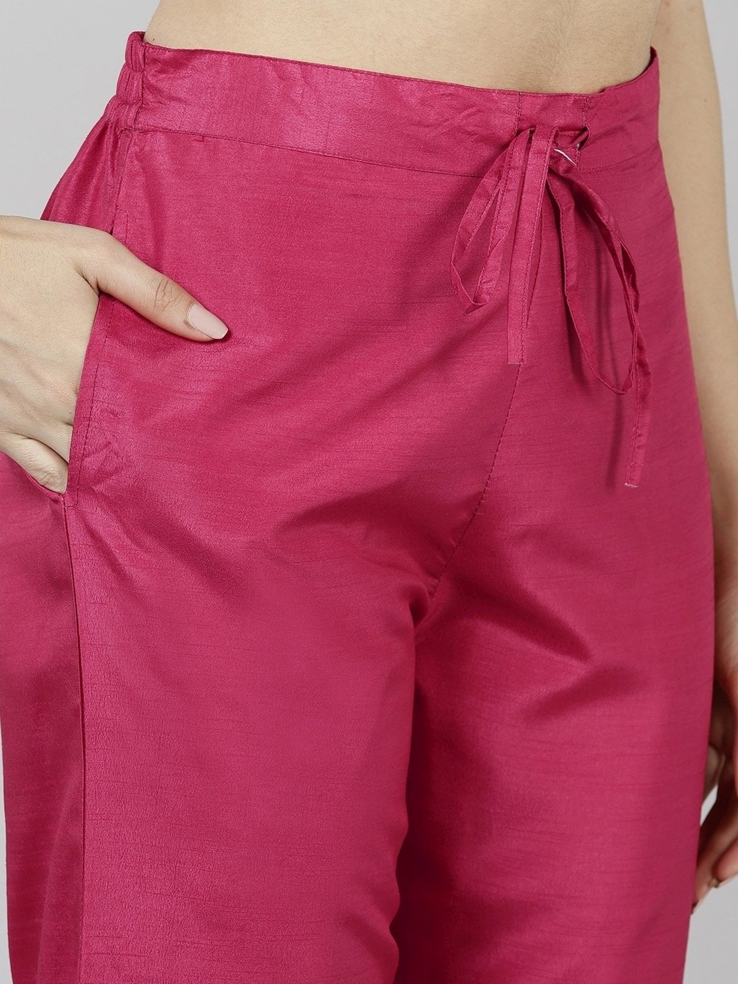 Vaamsi Pink Woven Pattern Kurta Pant Set With Dupatta