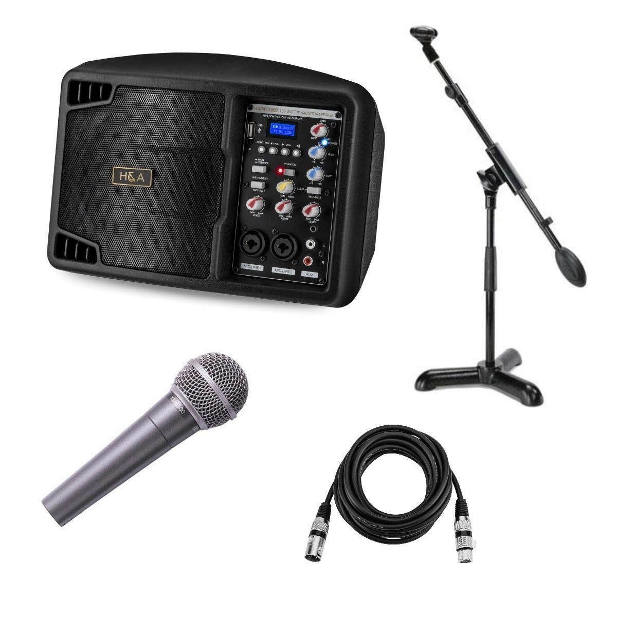 5" 150W Portable PA System with Bluetooth - Microphone - Mic Stand - XLR Cable