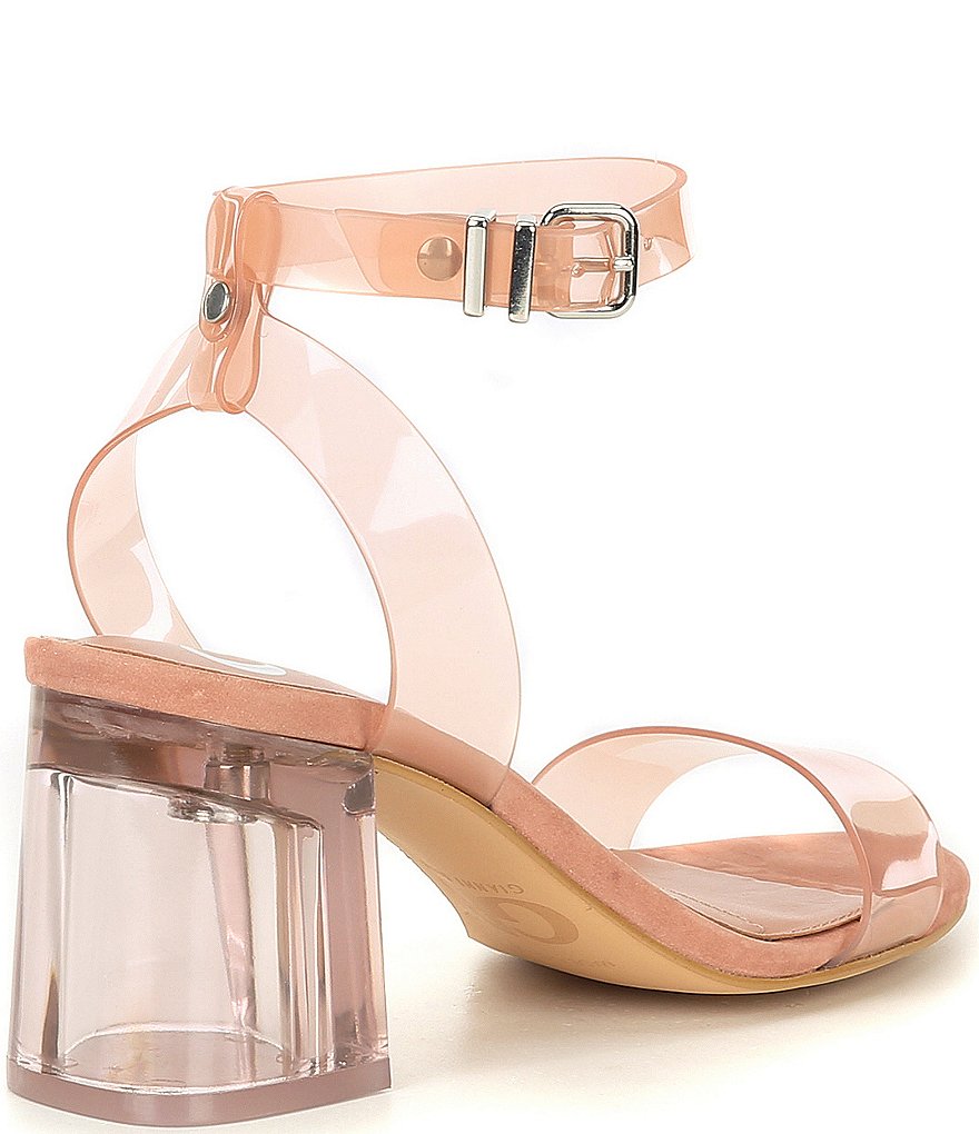 GB New-Skool Vinyl Two-Piece Ankle Strap Block Heel Dress Sandals