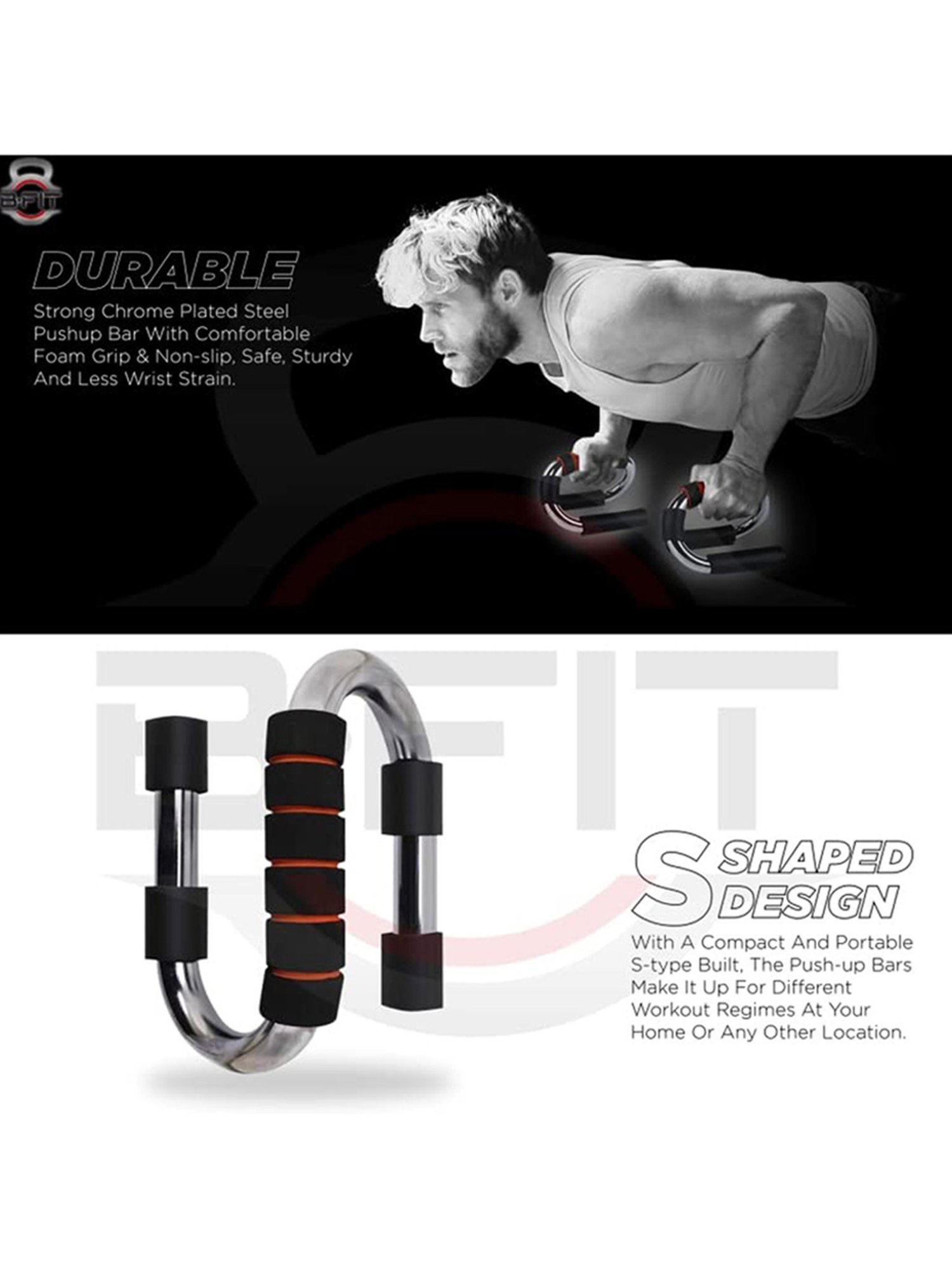 B Fit Type S Push-Ups Stands Exercise Fitness Equipment Rack (Silver)