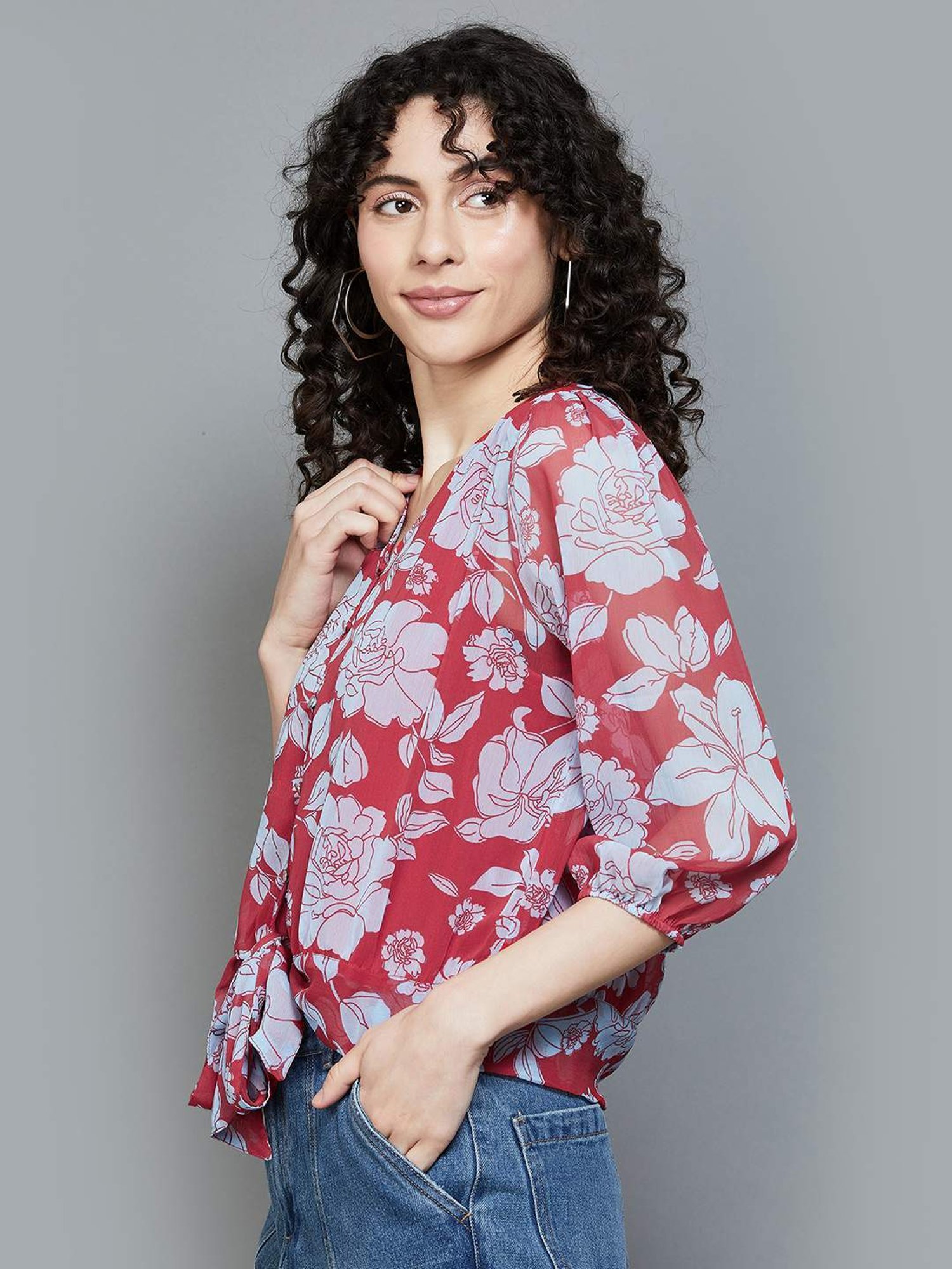 Fame Forever by Lifestyle Red Floral Print Top
