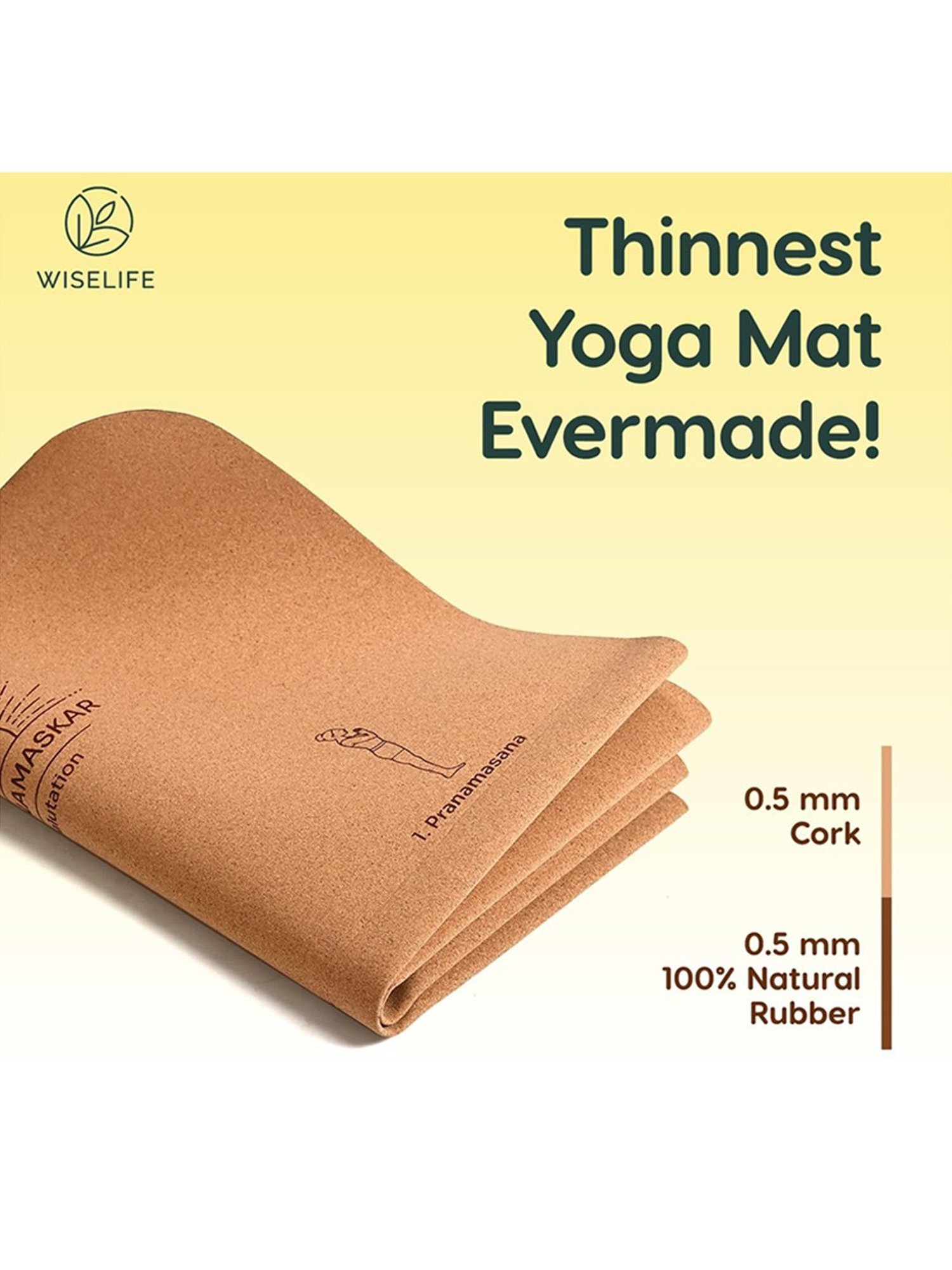 Wiselife Suede/Cork & Natural Rubber Yoga Mat + Carry Strap (Brown)