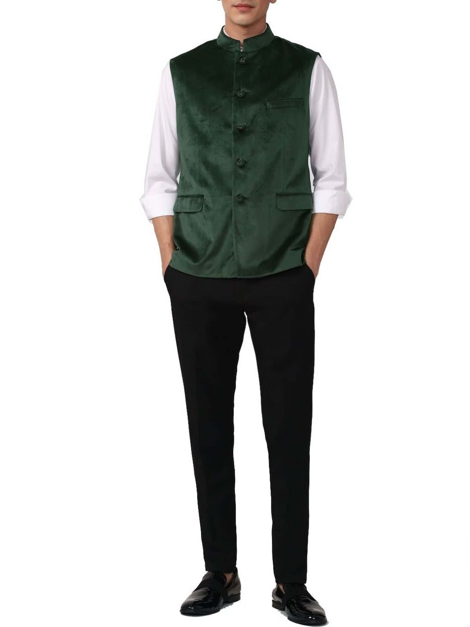 Simon Carter London Green Slim Fit Nehru Jacket