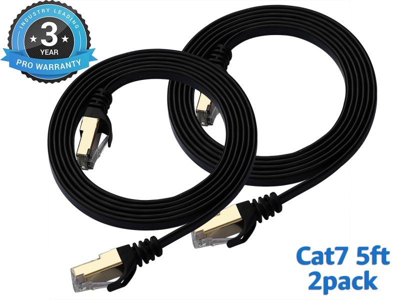 Cat 7 Ethernet Cable 100 ft LAN Cable Internet Network Cord for PS4, Xbox, Router, Modem, Gaming, Black Flat Shielded 10 Gigabit RJ45 High Speed Computer Patch Wire.
