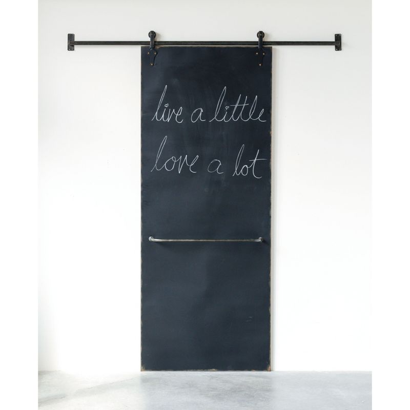 82.5" x 5.5" Metal Chalkboard On Sliding Bar Black - 3R Studios