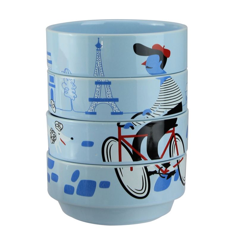 Wild Eye Set of 4 French Parisian Experience Stacking Bowls 7" - Blue