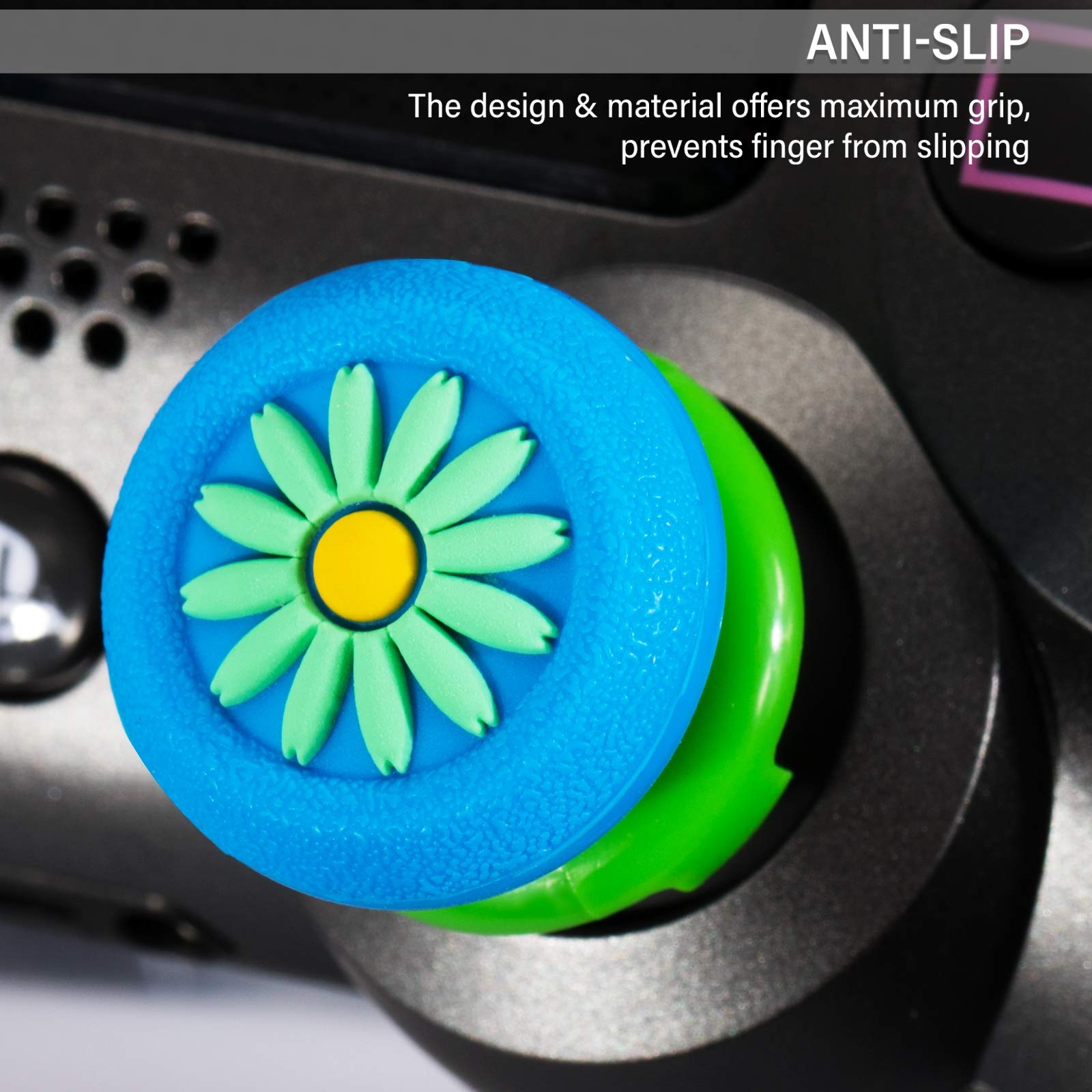 FPS Thumbstick Extender & 3D Texture Rubber Silicone Grip Cover 2 Sets for PS5 Dualsenese & PS4 Controller(Daisy Blue)