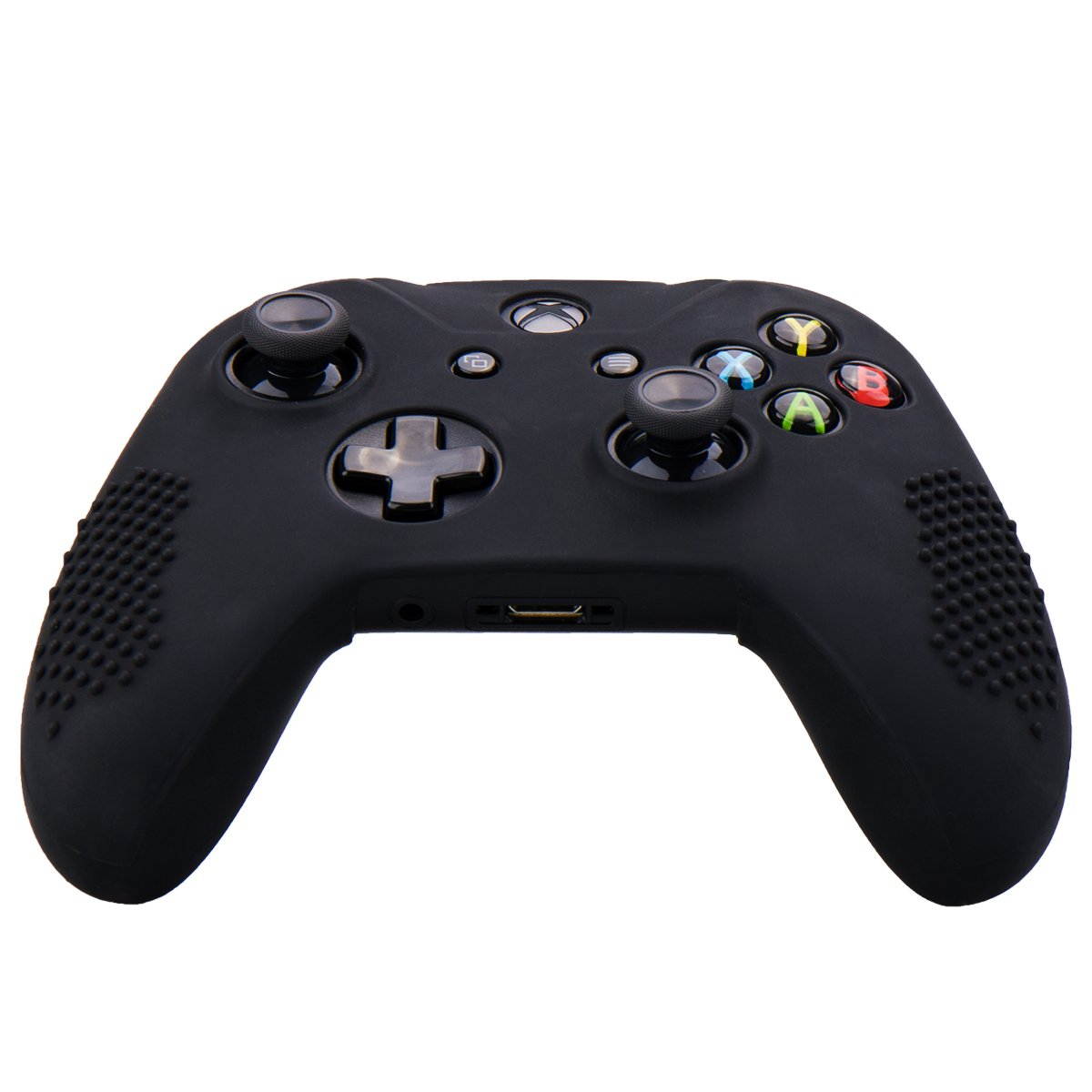 MXRC Silicone Rubber Cover Skin case Anti-Slip Studded Customize for Xbox One/S/X Controller x 2(Black & White) + FPS PRO Extra Height Thumb Grips x 8