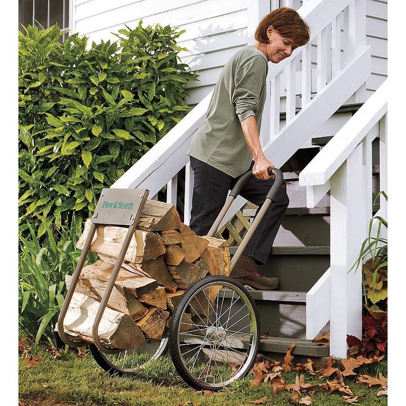 Plow & Hearth - Rolling Wood Caddy, Heavy-Duty Steel with Large Wheels