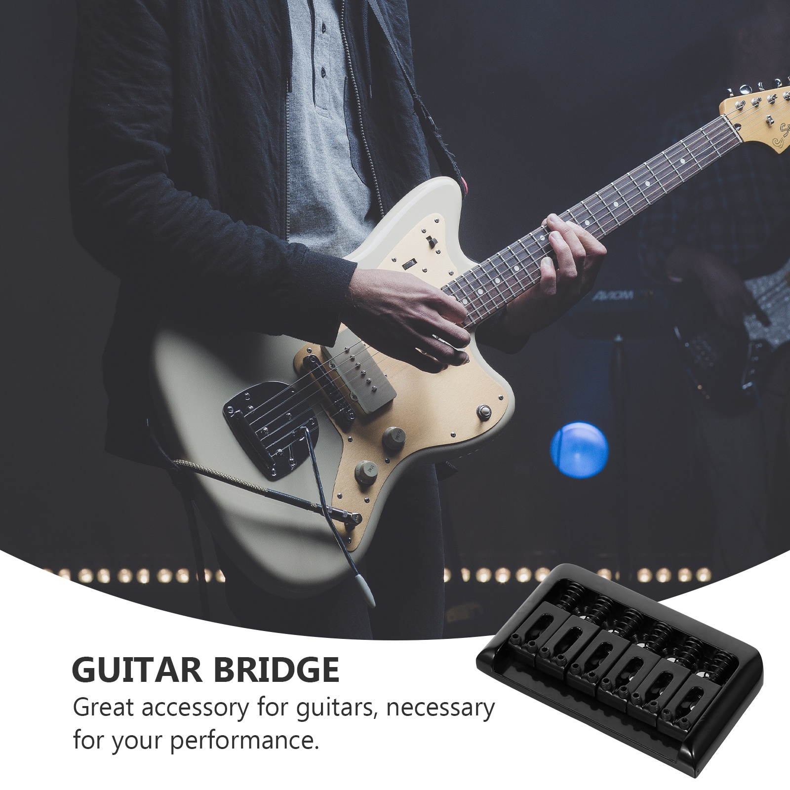 1 Set 6 String Guitar Fixed Bridge Hardtail Bridges Replacement Part (Black)