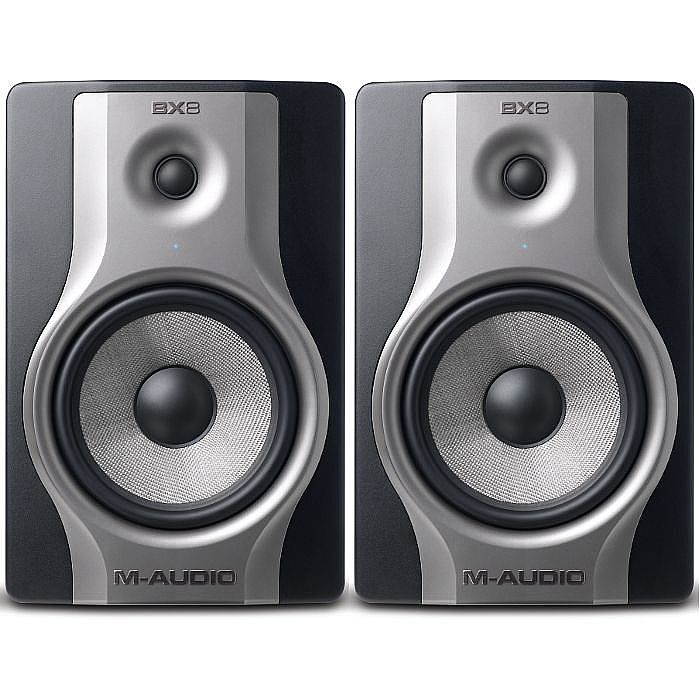 M-Audio BX8 Carbon  Speaker Studio Monitors for Music Production and Mixing. With Free Speakers Stands and XLR Cables.