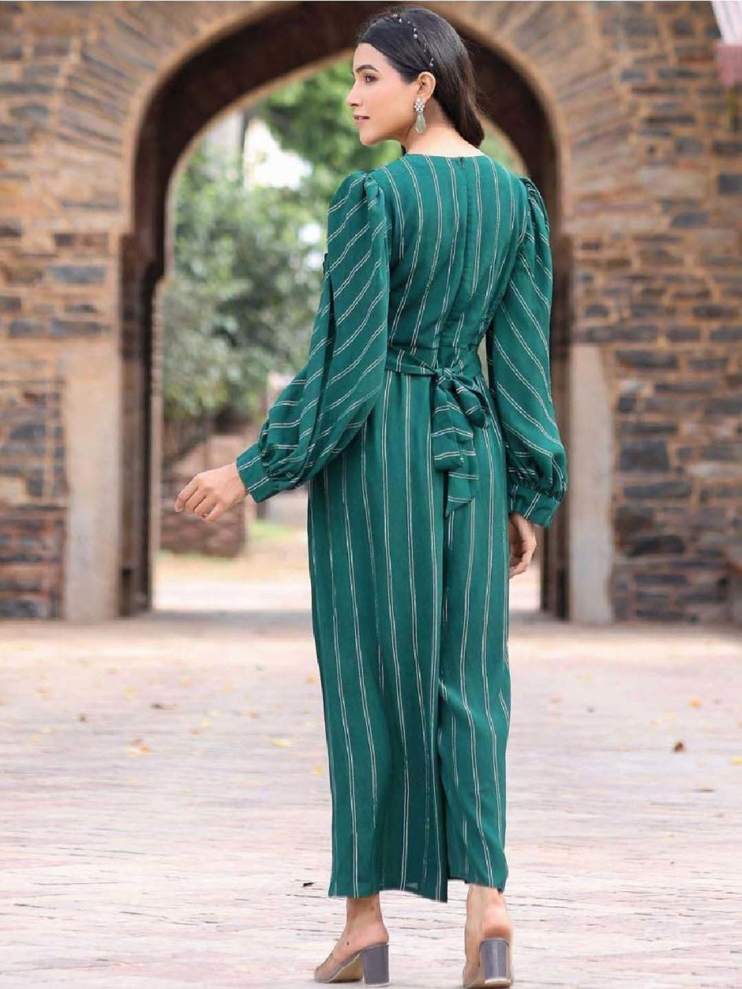 Lirose Green Double Line Lurex Jumpsuit