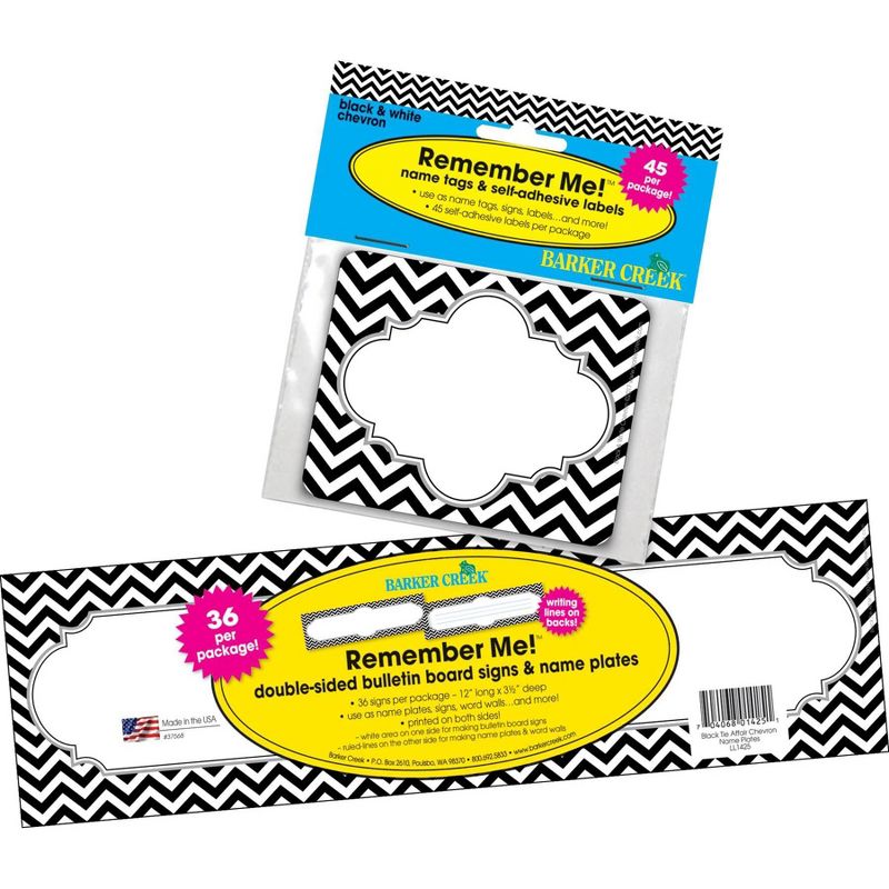 Barker Creek 81pc Chevron Black Tie Affair Nametag and Name Plate Set