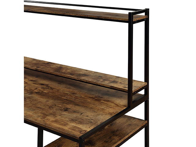 Home Office Game Table Computer Desk with 2-Tier Bookshelf and Open Storage Shelf Equipped with Removable Monitor Riser,Brown,GT55