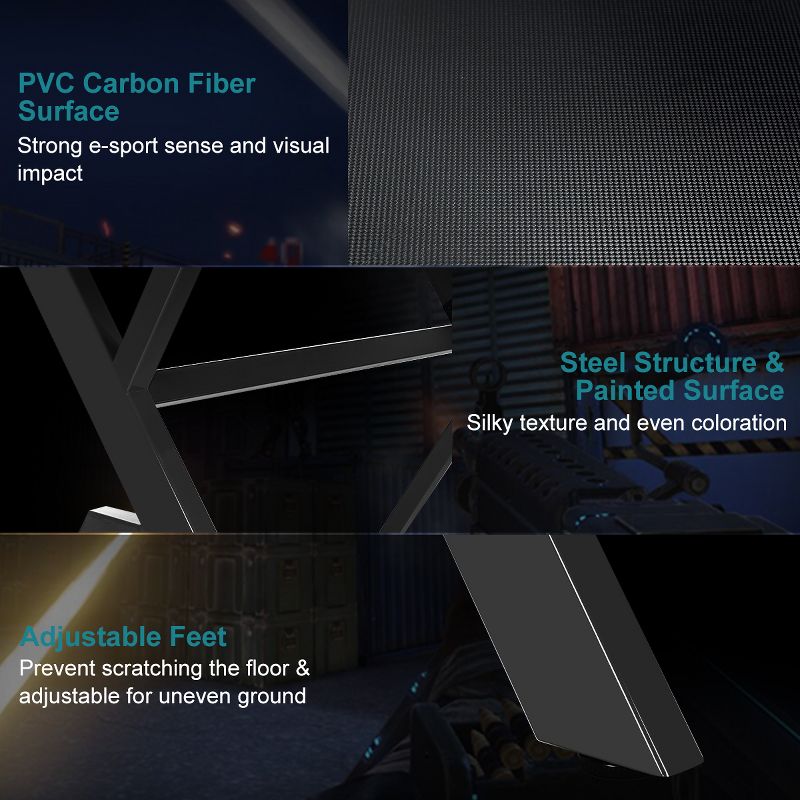 Costway Gaming Desk Computer Desk Table w/Cup Holder & Headphone Hook Gamer Workstation