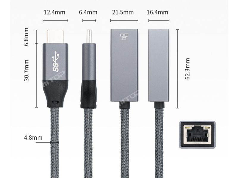 USB C Network Adapter, RIITOP USB 3.1 Type C to Gigabit Ethernet NIC Network Adapter 10/100/1000Mbps - Grey Aluminum Design