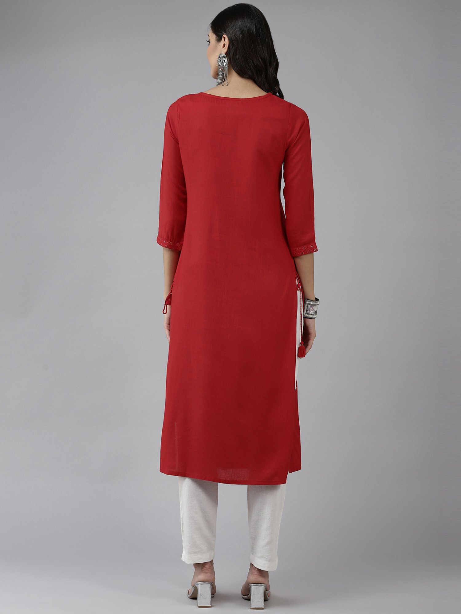 Prakrti Red Embroidered Straight Kurta