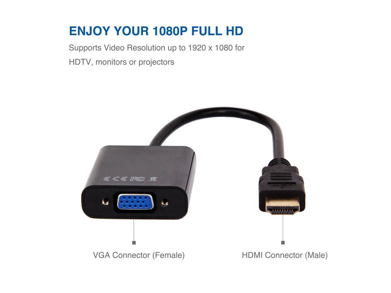 HDMI to VGA, Gold-Plated HDMI to VGA Adapter (Male to Female) for Computer, Desktop, Laptop, PC, Monitor, Projector, HDTV, Chromebook, Raspberry Pi, Roku, Xbox and More - Black