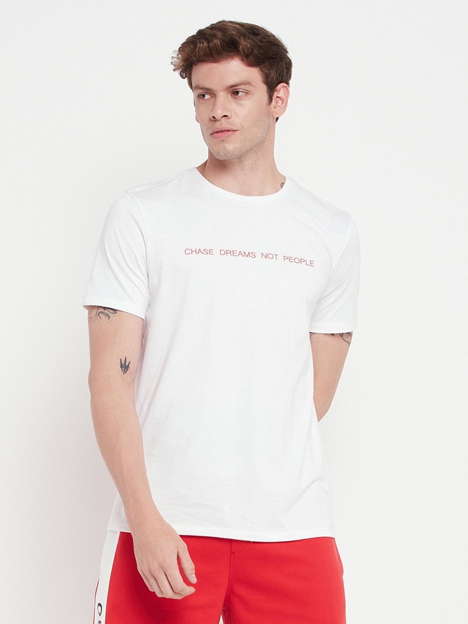 Edrio White Cotton Relaxed Fit Printed T-Shirt