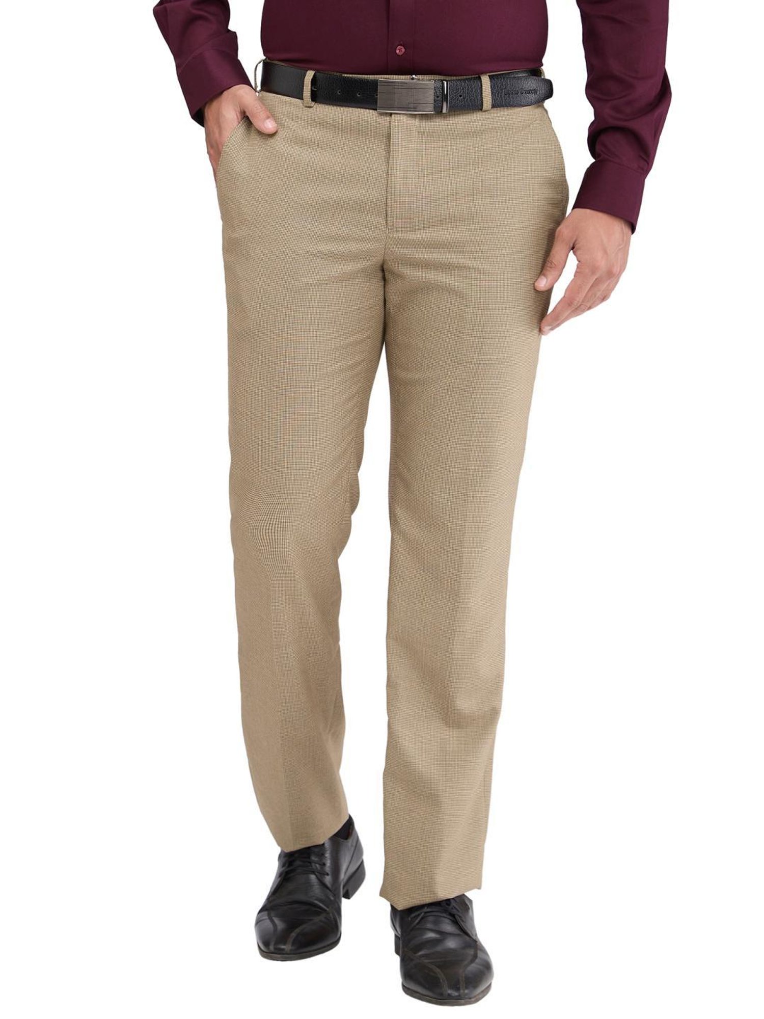 Park Avenue Brown Regular Fit Self Pattern Trousers