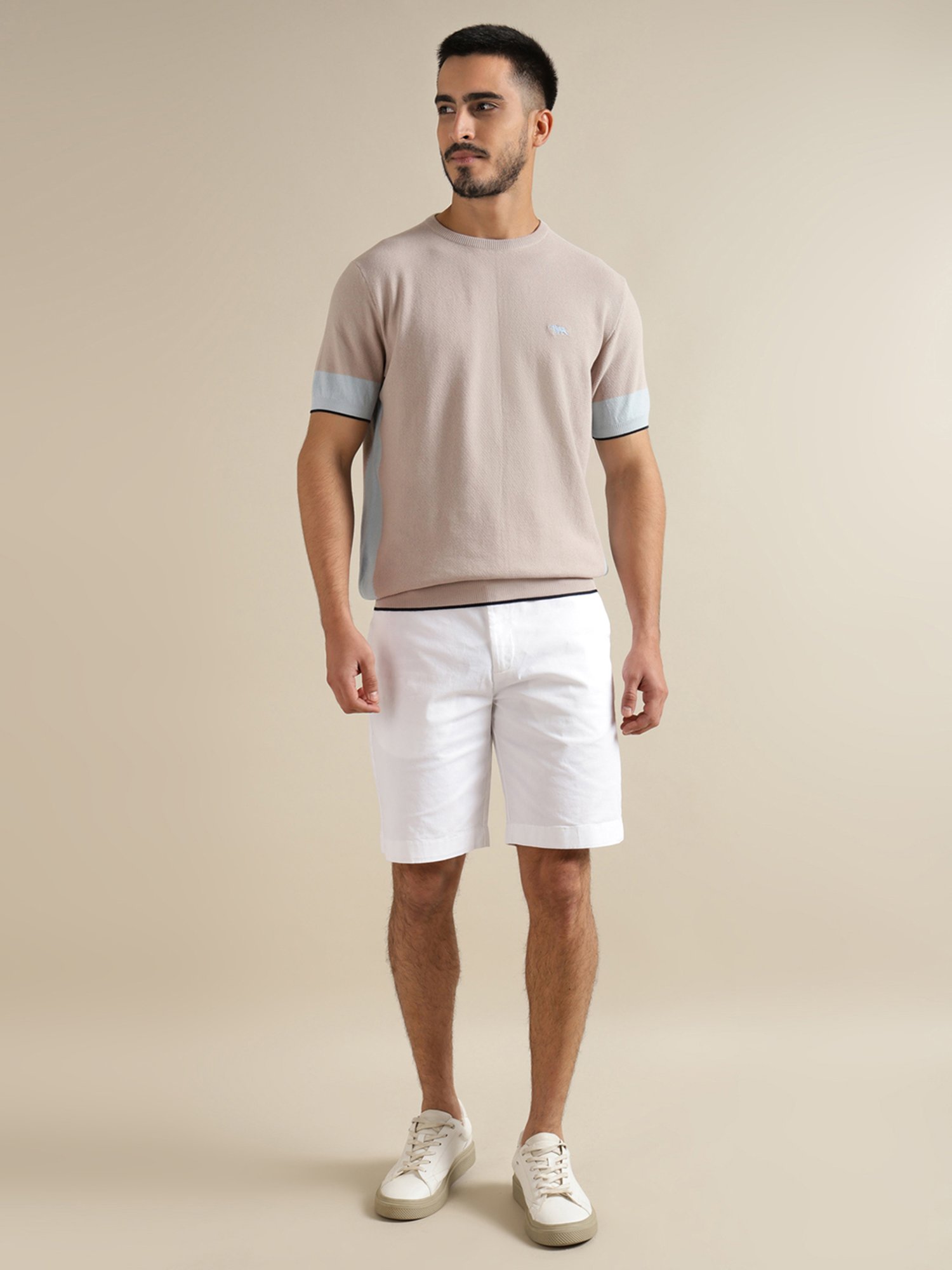 ANDAMEN Light Khaki Regular Fit Crew T-Shirt
