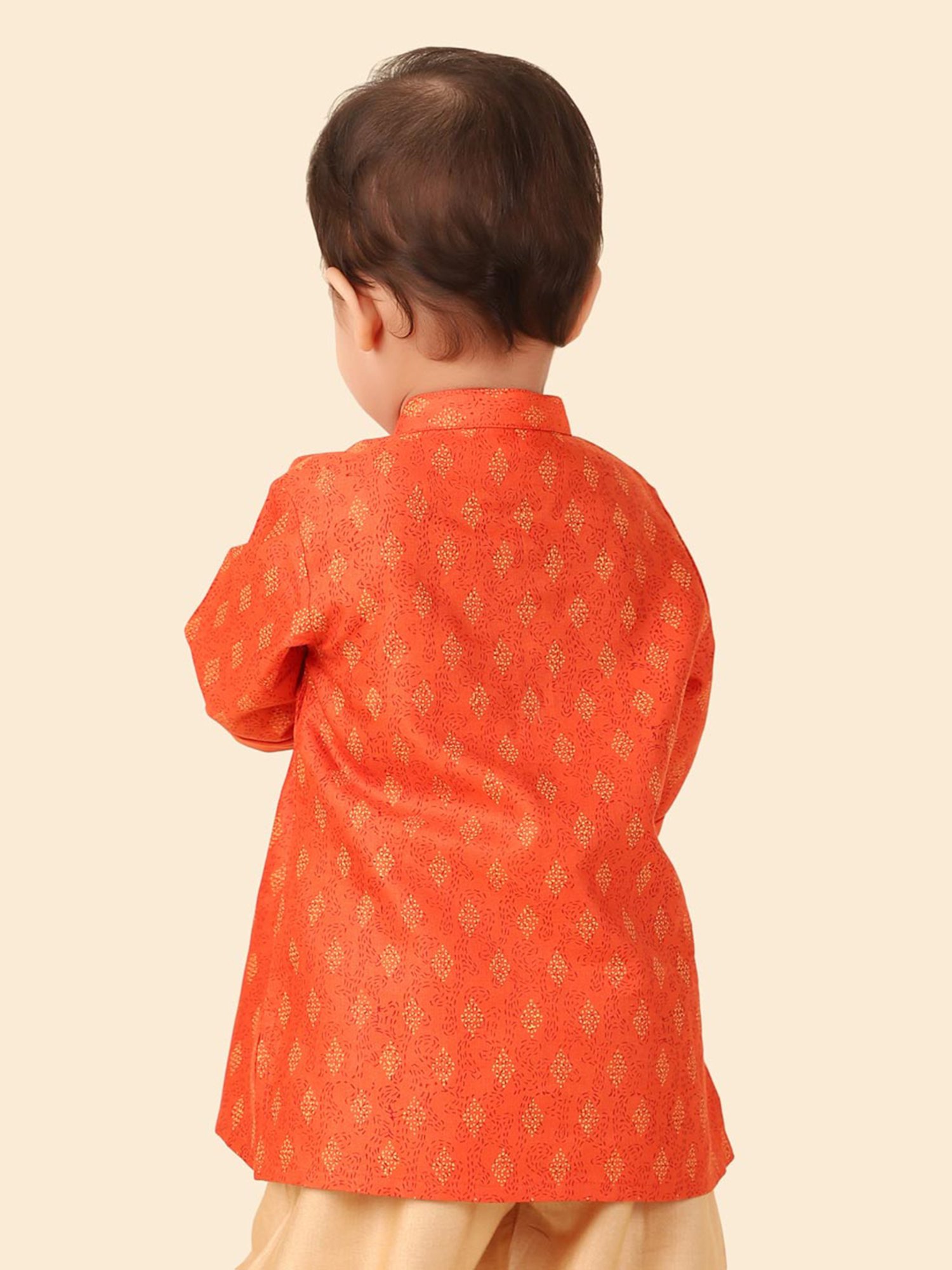 Fabindia Kids Orange Printed Full Sleeves Kurta