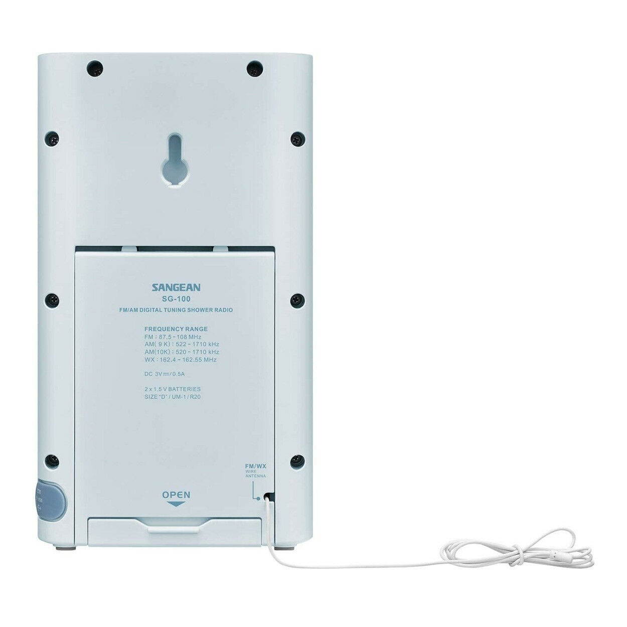 Sangean SG-100 AM FM WX Waterproof Weather Alert Shower Radio Sky Blue