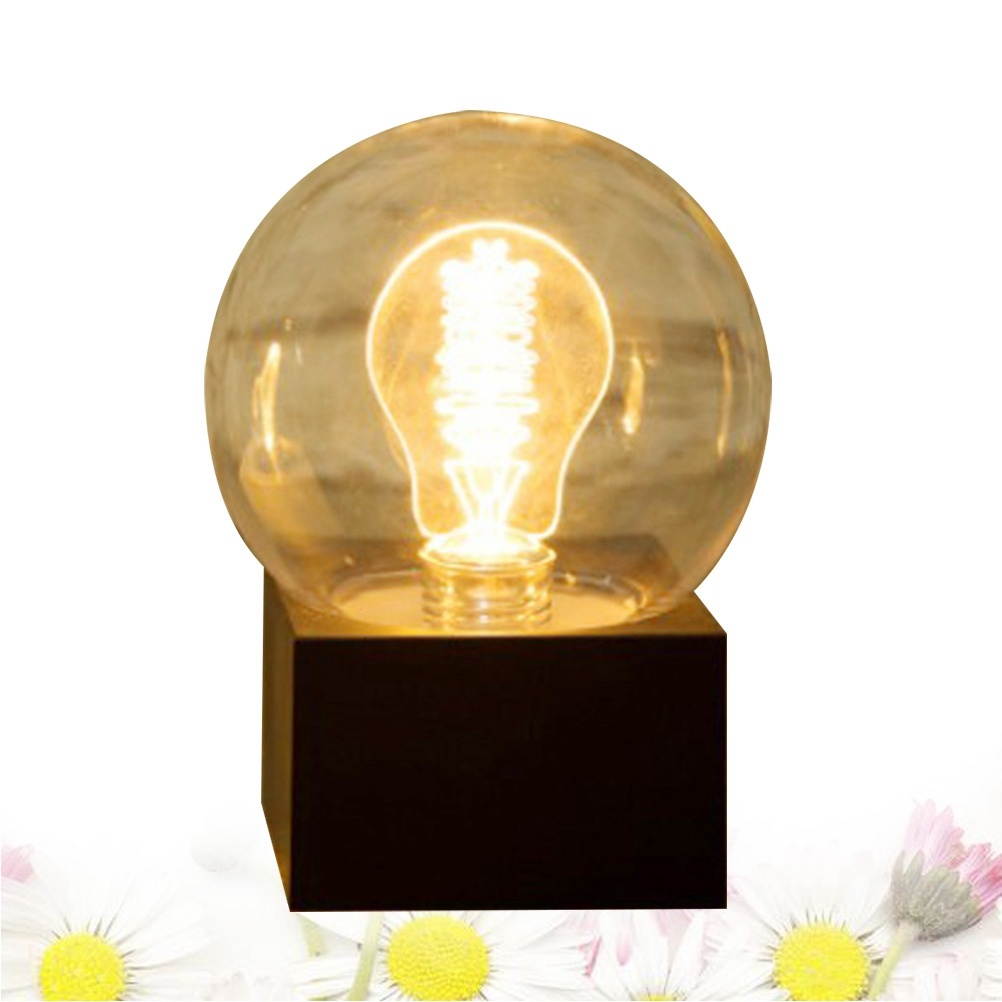 USB Rechargeable Battery Operated Creative Vintage Small Bulb Night Light Bed Room Lamp Home Decor (Black)