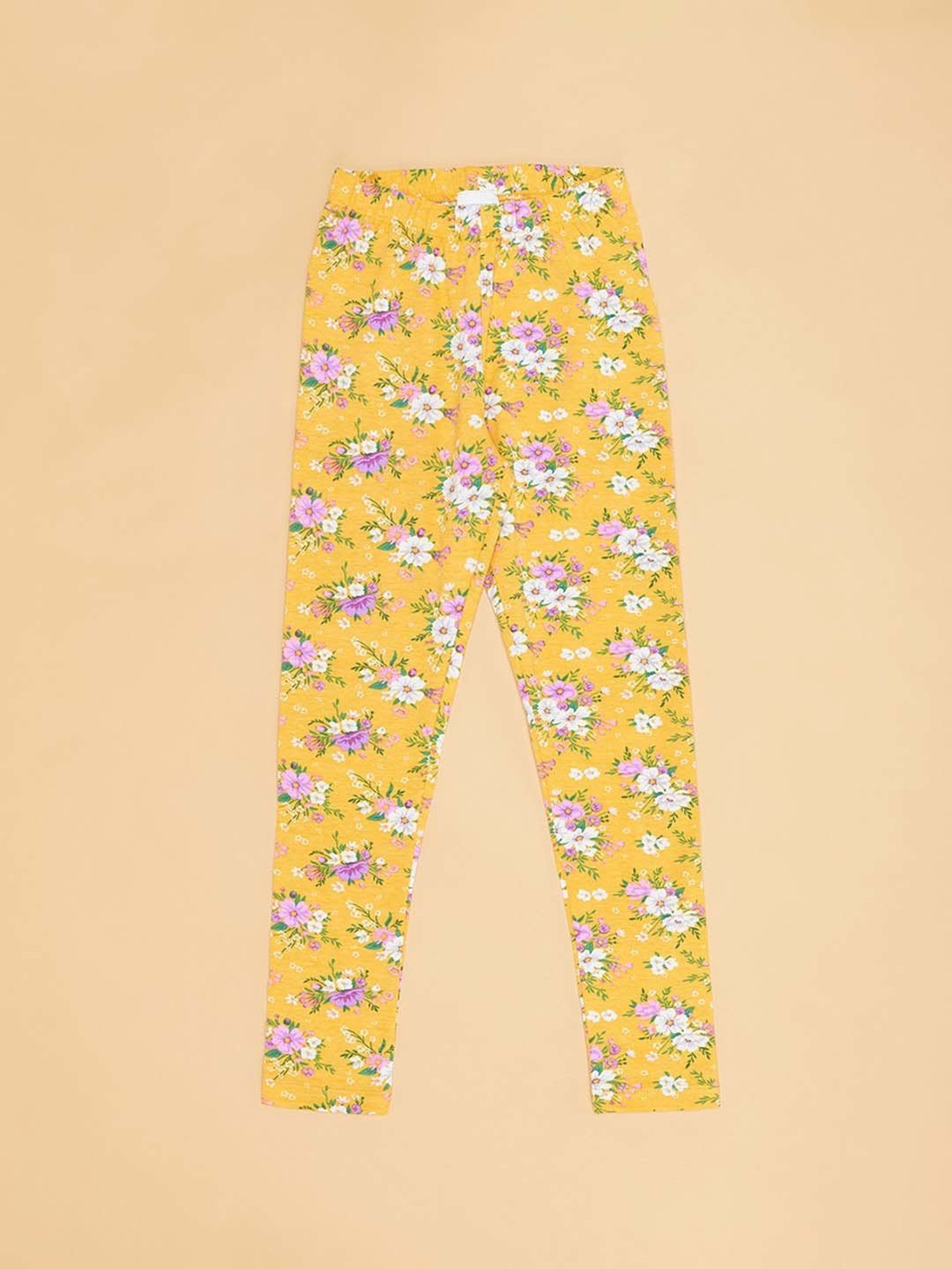 YU by Pantaloons Girls Yellow & Blue Cotton Floral Print Leggings (Pack of 2)