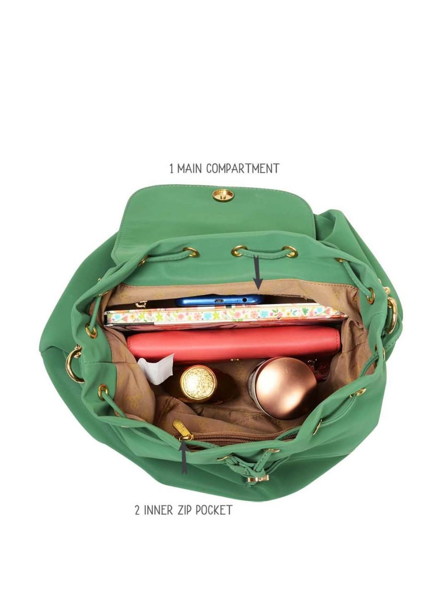 Baggit Green Solid Medium Backpack