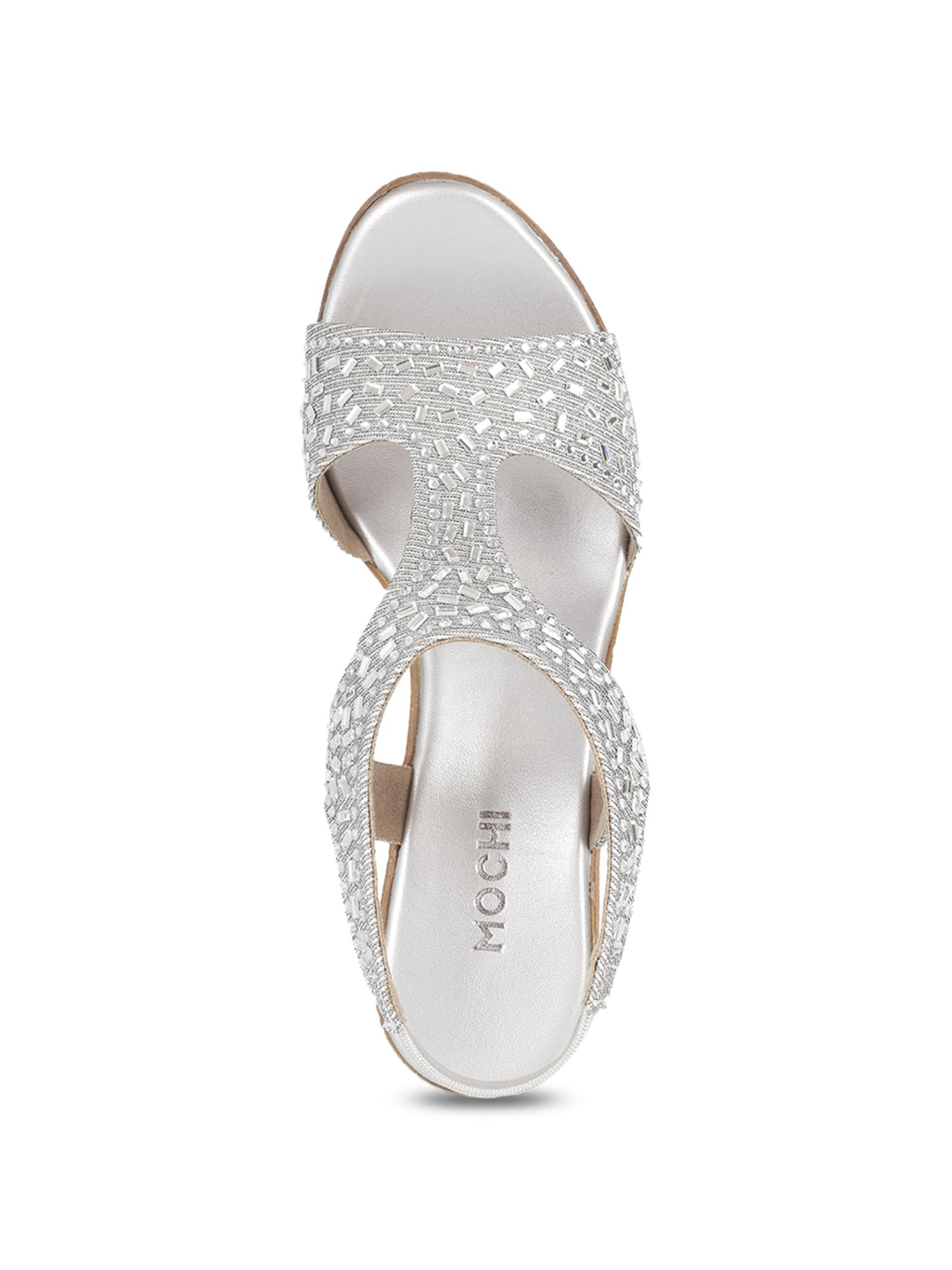 Mochi Women's Silver Sling Back Wedges