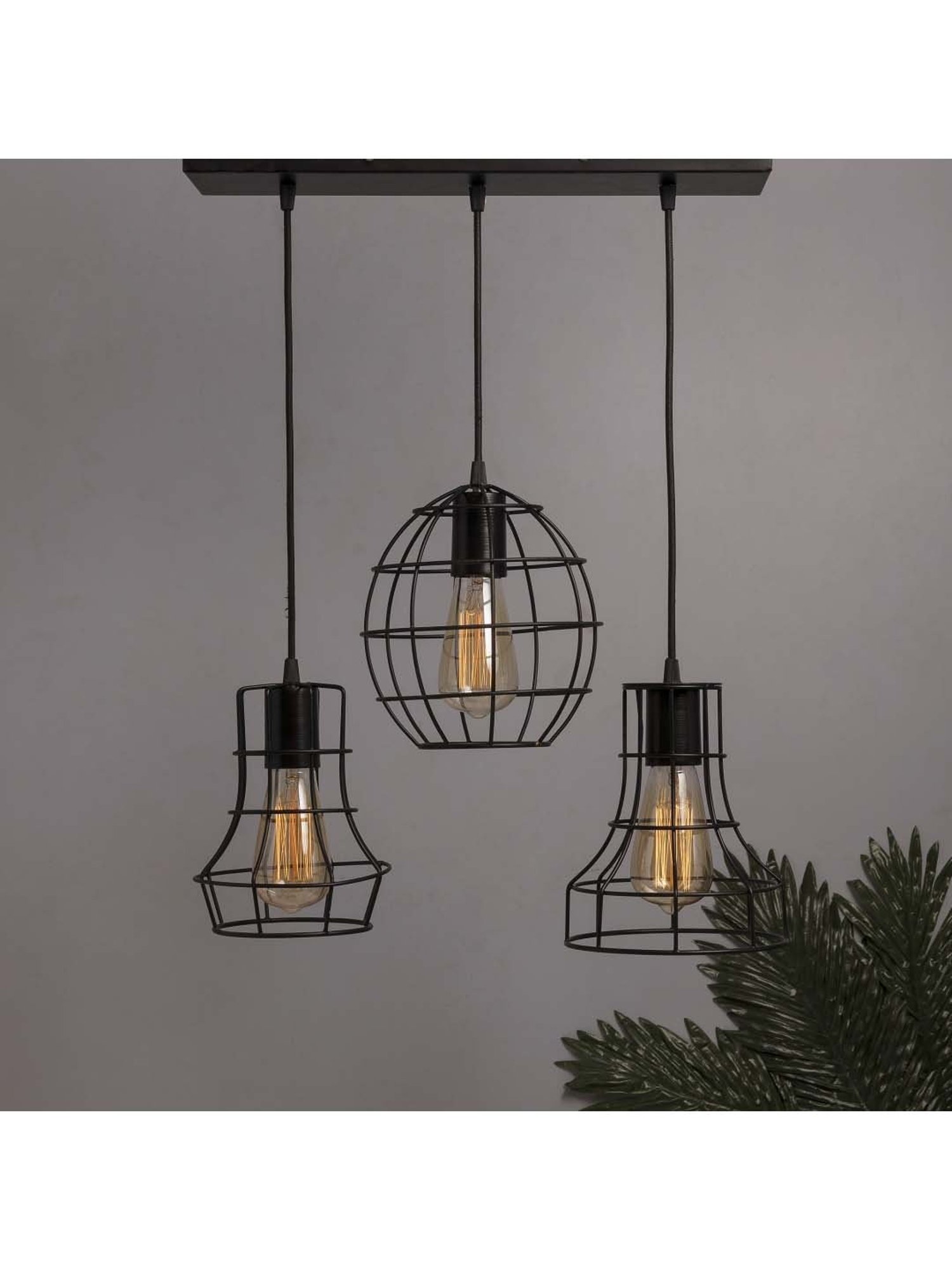 Homesake 3-Lights Linear Cluster Black Metal Cage Pendant Light - Set of 1 (Bulb not included)
