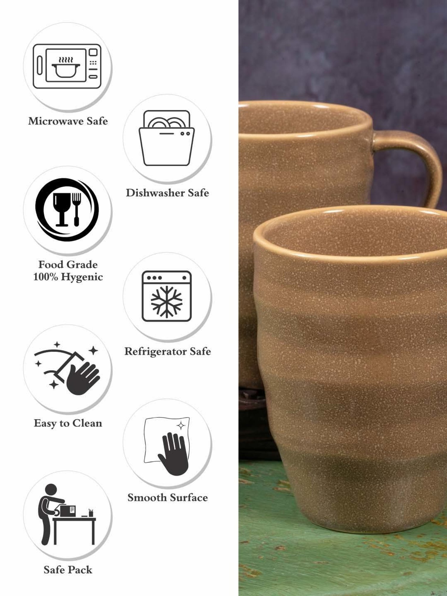 White Gold Brown Porcelain 8.2 cm Mug - Set of 2