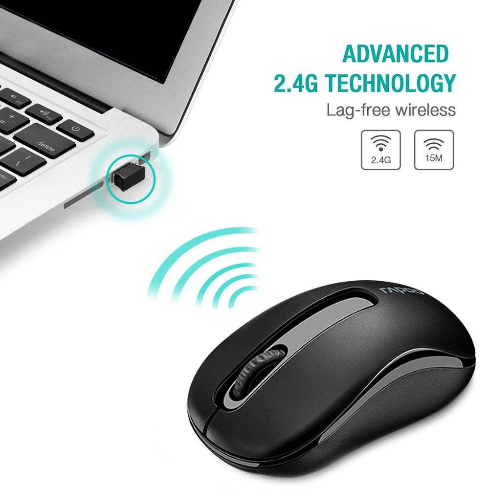 Original Rapoo 2.4G Mini Optical Wireless Mouse Reliable 1000DPI Mice with Nano USB Receiver for Computer Laptop Desktop Office
