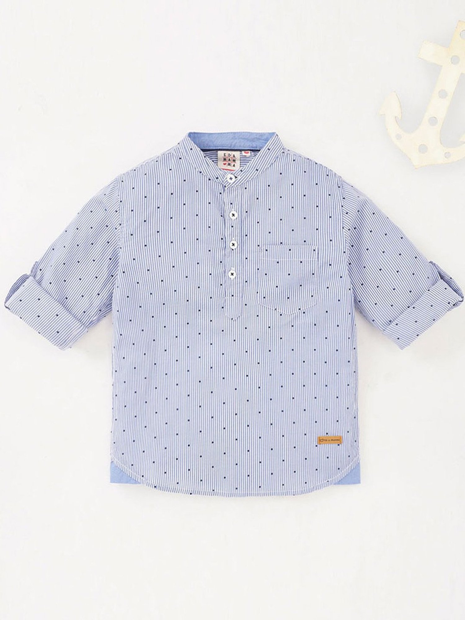 Ed-a-Mamma Kids Blue Cotton Striped Full Sleeves Shirt