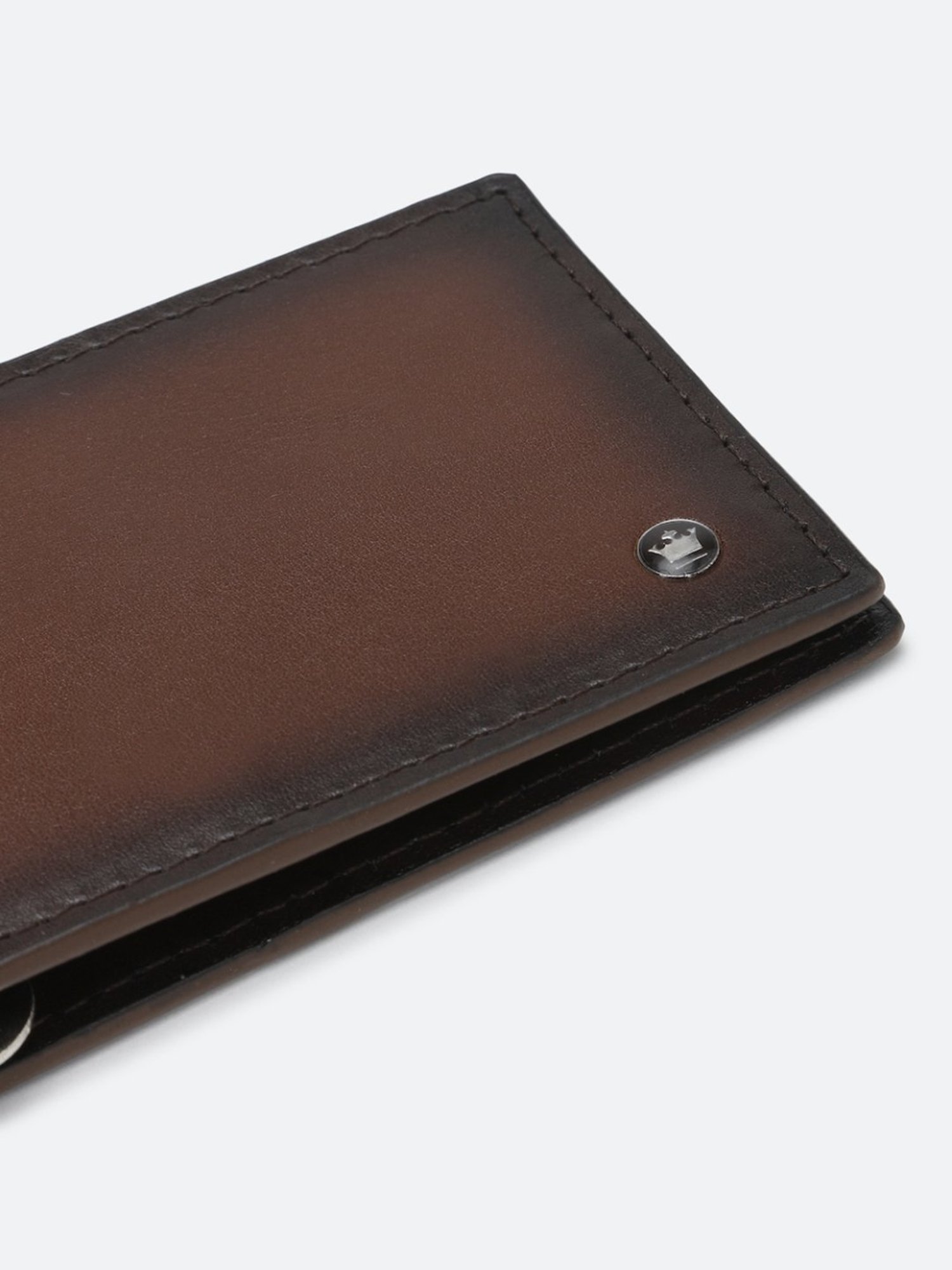 Louis Philippe Brown Leather Solid Money Clip Wallet