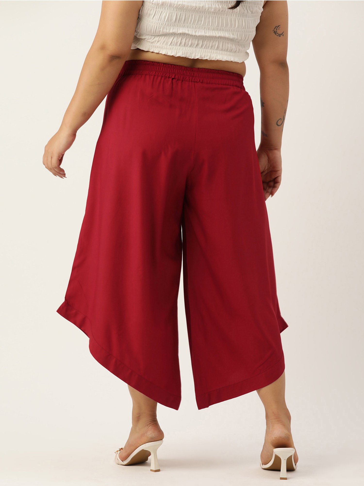 theRebelinme Maroon Relaxed Fit High Rise Plus Size Culottes