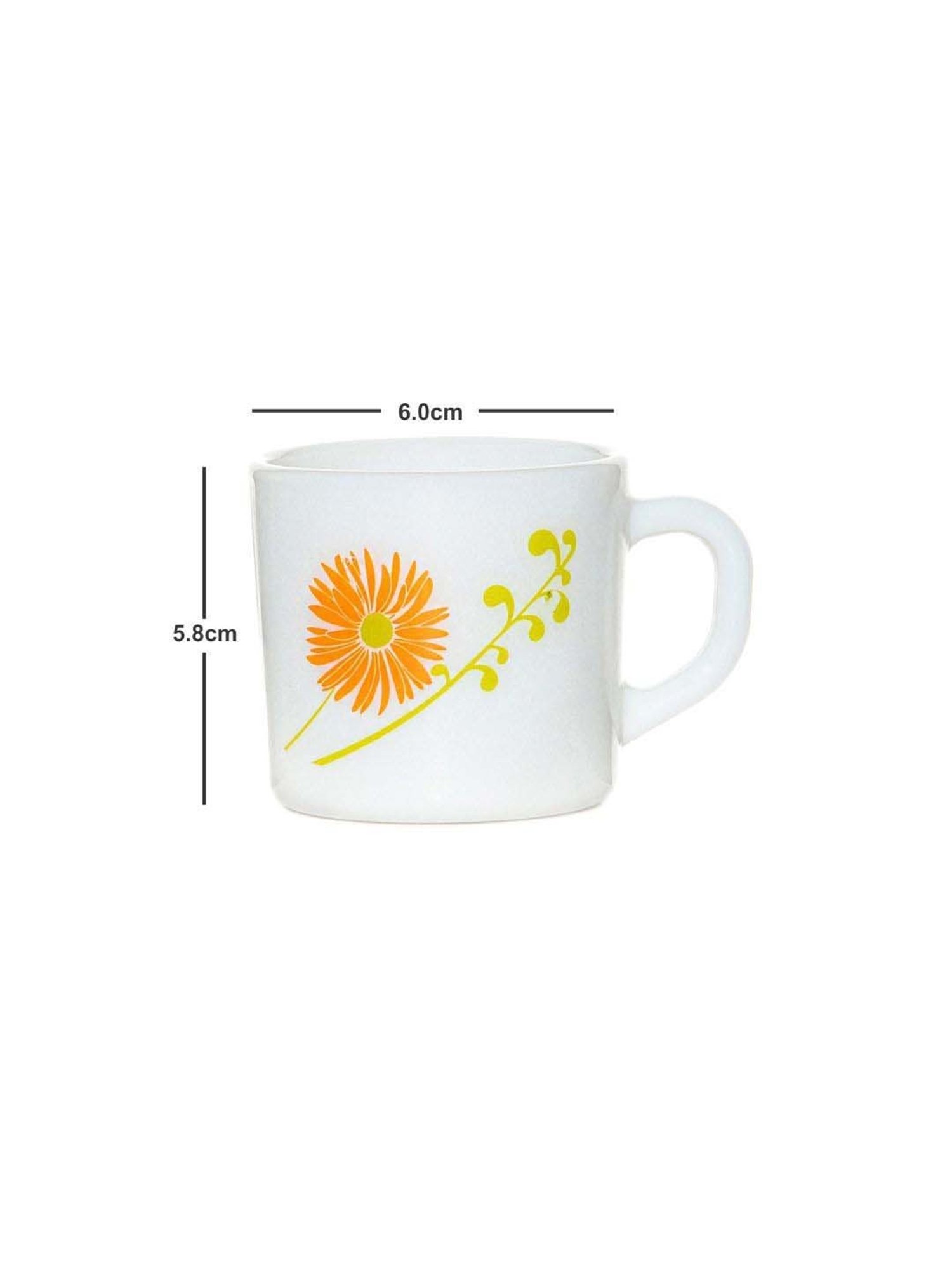 Cello White & Orange Glass Coffee Mug (0.1 L) - Set of 6