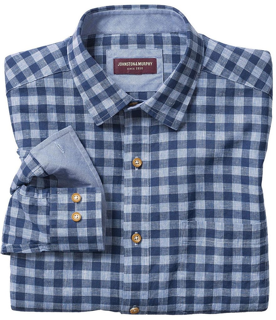 Johnston & Murphy Gingham Linen Long-Sleeve Woven Shirt