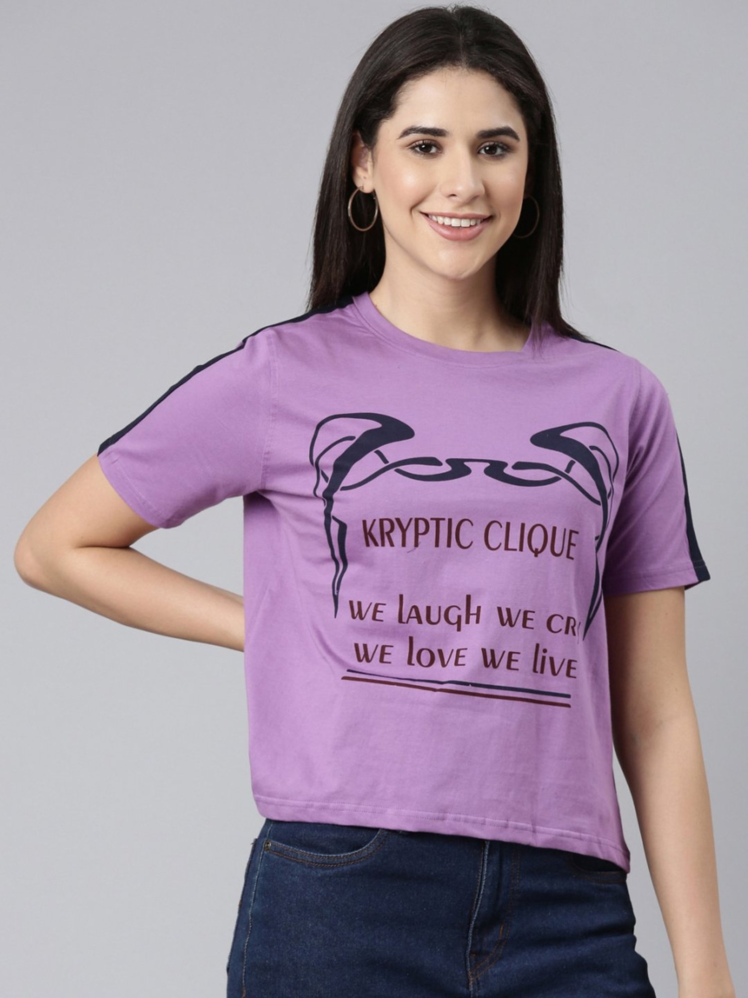 Kryptic Purple Cotton Printed T-Shirt