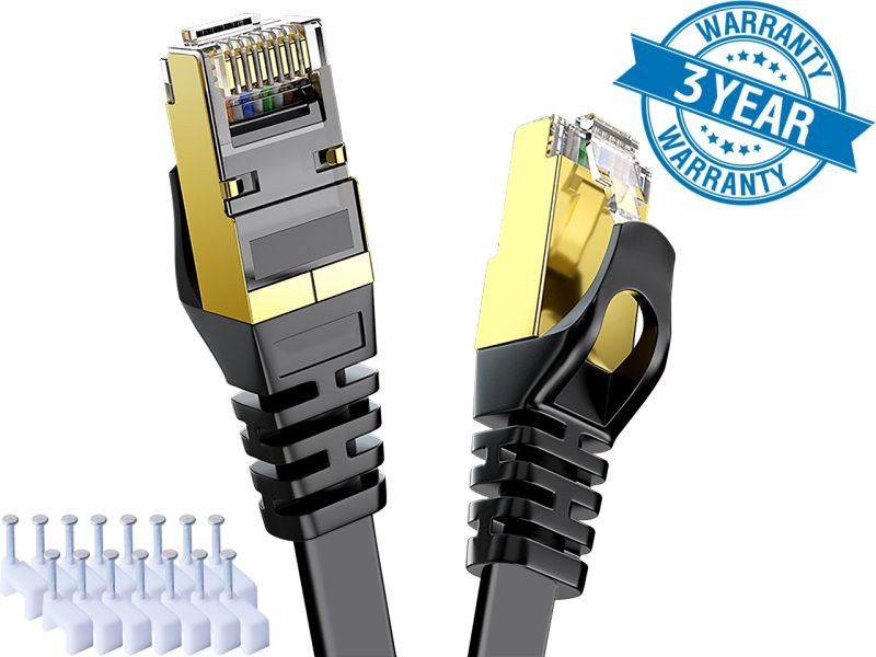 Cat 7 Ethernet Cable 100 ft LAN Cable Internet Network Cord for PS4, Xbox, Router, Modem, Gaming, White Flat Shielded 10 Gigabit RJ45 High Speed Computer Patch Wire.