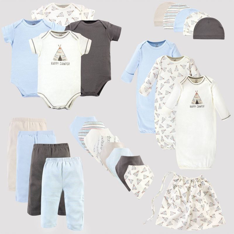 Touched by Nature Baby 25pc Organic Cotton Gift Cube Bodysuit - Tepee - White/Light Blue 0-6M